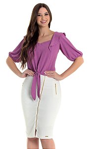 Saia Justa Bengaline texturizado Off-White Hapuk