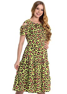 Vestido Halana com Babados Animal Print Hapuk