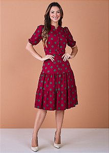 Vestido Bruna Estampa Poá Marsala Tatá Martello
