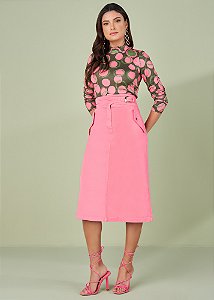 Saia Sarja Midi Evasê Rosa Titanium