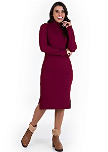 Vestido Renata Malha Canelada Bordô Hapuk