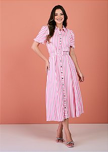 Vestido Jéssica Midi Listrado Pink Tatá Martello