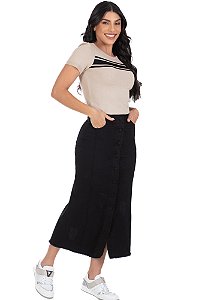Saia Waverly Midi Jeans Color Preta Hapuk