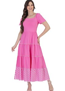 Vestido Leilani com Detalhe de Laise Rosa Hapuk