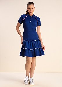 Vestido Gola Polo Evasê Azul Laura Rosa