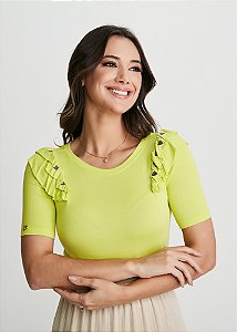 Blusa Gisele Malha com Babados Verde Tatá Martello