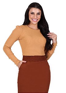Blusa Guilhermina Malha Canelada Caramelo Hapuk