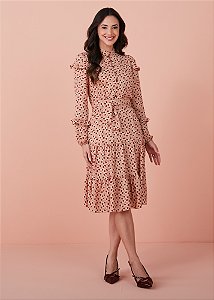 Vestido Thayla Manga Longa Bege Tatá Martello