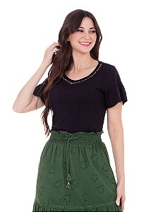 Blusa Eva com Bordado Preta Hapuk