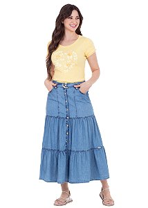 Saia Eleonora Jeans Midi Azul Claro Hapuk