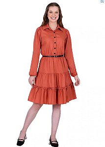 Vestido Elba Manga Longa Telha Hapuk
