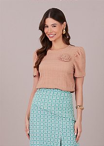 Blusa Bianca Detalhe Flor Bege Tatá Martello