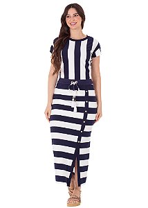 Vestido Kavya Listrado Azul Hapuk