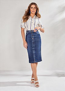 Saia Jeans Justa Midi Azul Titanium