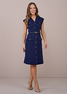 Vestido Thais Alfaiataria Azul Tatá Martello
