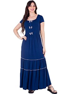 Vestido Taise Longo Malha Azul Hapuk