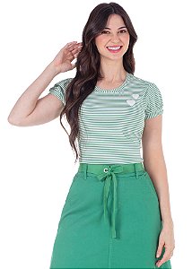 Blusa Marcela Malha Listrada Verde Hapuk