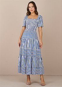 Vestido Manuela Longo Listrado Azul Tatá Martello