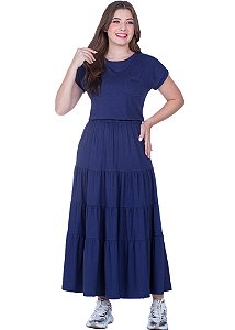 Vestido Selma Evasê Malha Azul Hapuk