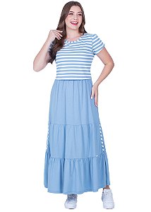 Vestido Creuza Longo Malha Azul Hapuk