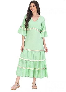 Vestido Isadora com Babados Midi Verde Hapuk