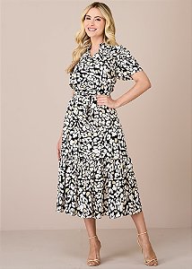Vestido Donatela Midi Estampado Preto Tatá Martello
