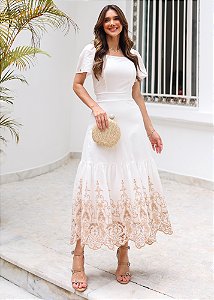 Vestido Jayane com Bordado Off-White Tatá Martello