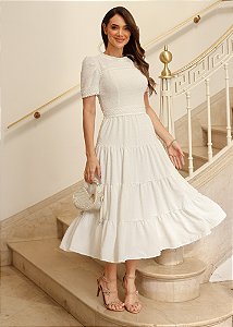 Vestido Taila Midi Evasê Off-White Tatá Martello