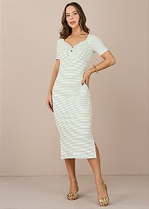 Vestido Nayome Justo Midi Listrado Verde Tatá Martello