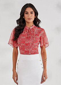 Blusa Estampada Manga Ampla Vermelha Titanium