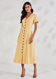 Vestido Midi com Recortes Amarelo Titanium