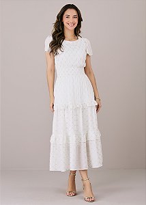 Vestido Denise Midi Bordado Off-White Tatá Martello