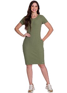 Vestido Celina Justo Malha Canelada Verde Hapuk