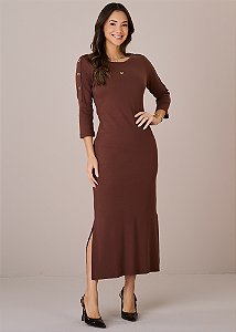 Vestido Cintia Malha Midi Marrom Tatá Martello