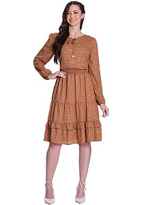 Vestido Thayla Evasê Caramelo Hapuk