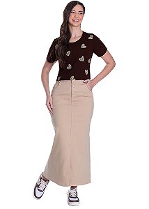 Saia Olivia Jeans Color Caqui Hapuk