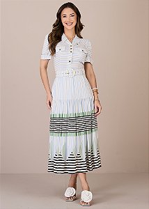 Vestido Lara Listrado Azul Tatá Martello