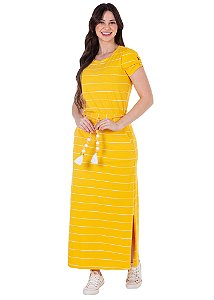 Vestido Meire Listrado Malha Amarelo Hapuk
