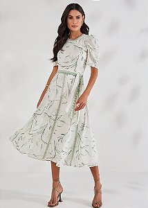 Vestido Midi Crepe Estampado Titanium