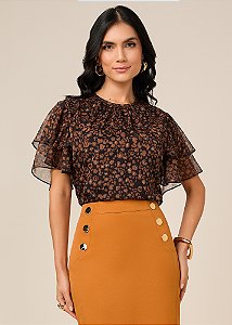 Blusa Manga Curta Chiffon Estampada Titanium
