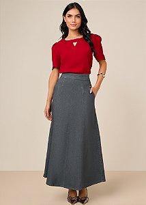 Saia Jeans Longa Evasê Titanium