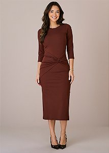 Vestido Dora Midi Justo Marrom Tatá Martello