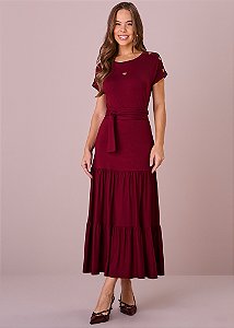 Vestido Tania Midi Evasê Vinho Tatá Martello
