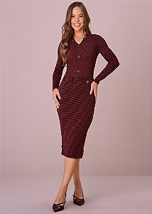 Vestido Solange Justo Manga Longa Vermelho Tatá Martello