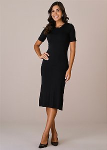 Vestido Marcia Malha Canelada Preto Tatá Martello