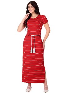 Vestido Ingrid Listrado Vermelho Hapuk