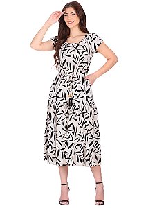 Vestido Jamile Midi Estampado Preto Hapuk