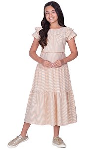 Vestido Lisa Malha Listrado Mostarda Hapuk