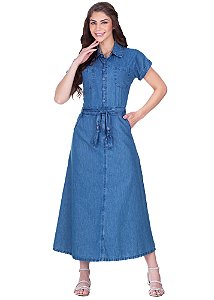Vestido Lorena Jeans Evasê Jeans Claro Hapuk