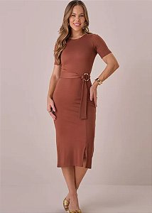 Vestido Celina Malha Midi Justo Marrom Tatá Martello